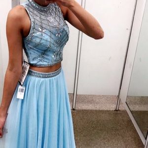 Two Piece Baby Blue Prom Dress